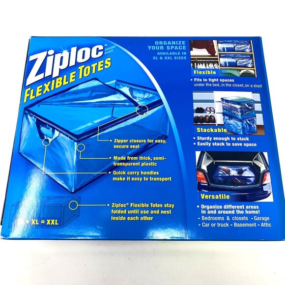 Ziploc Flexible Tote 1 XXL Heavy Duty Zip Transparent Bag 22 Gallon Storage - Picture 3 of 6